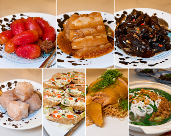 水粵香除了招牌粵菜外，也推出多款精緻前菜與功夫料理，包括冰鎮梅漬番茄、鮮筍燴海參、涼拌黑木耳、手工牛滑、水晶蔬菜薄餅、白斬雞、老菜脯燉雞湯及蝦皇火鵝絲米苔目，每道料理皆展現主廚對食材、火候與粵菜工藝的細膩詮釋。圖／周含鍾攝
