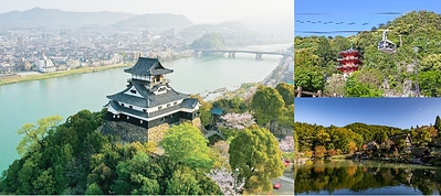 左：日本的代表性城堡「國寶 犬山城」，要從名古屋出發來場一日遊時也適合加入行程中。 右上：要前往可將岐阜市的街景一覽無遺的金華山時，金華山纜車可是格外便捷。在山麓地帶也能享受邊走邊吃美食的樂趣。 右下：從名古屋前往日本人氣觀光景點「高山」的交通也非常方便。